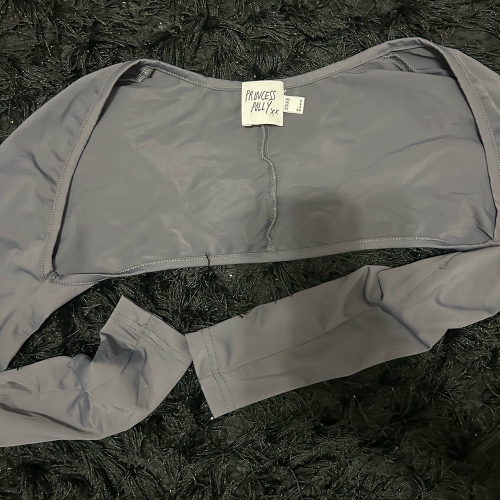 Princess Polly Slate Long Sleeve Crop Top